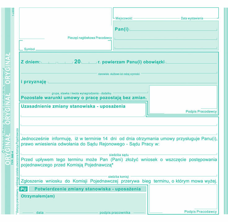 Potwierdzenie zmiany stanowiska - uposażenia PU MiP 560-4 2/3 A5