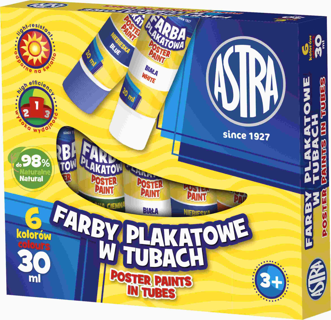 Farby plakatowe Astra 6 kolorów - tuba 30 ml