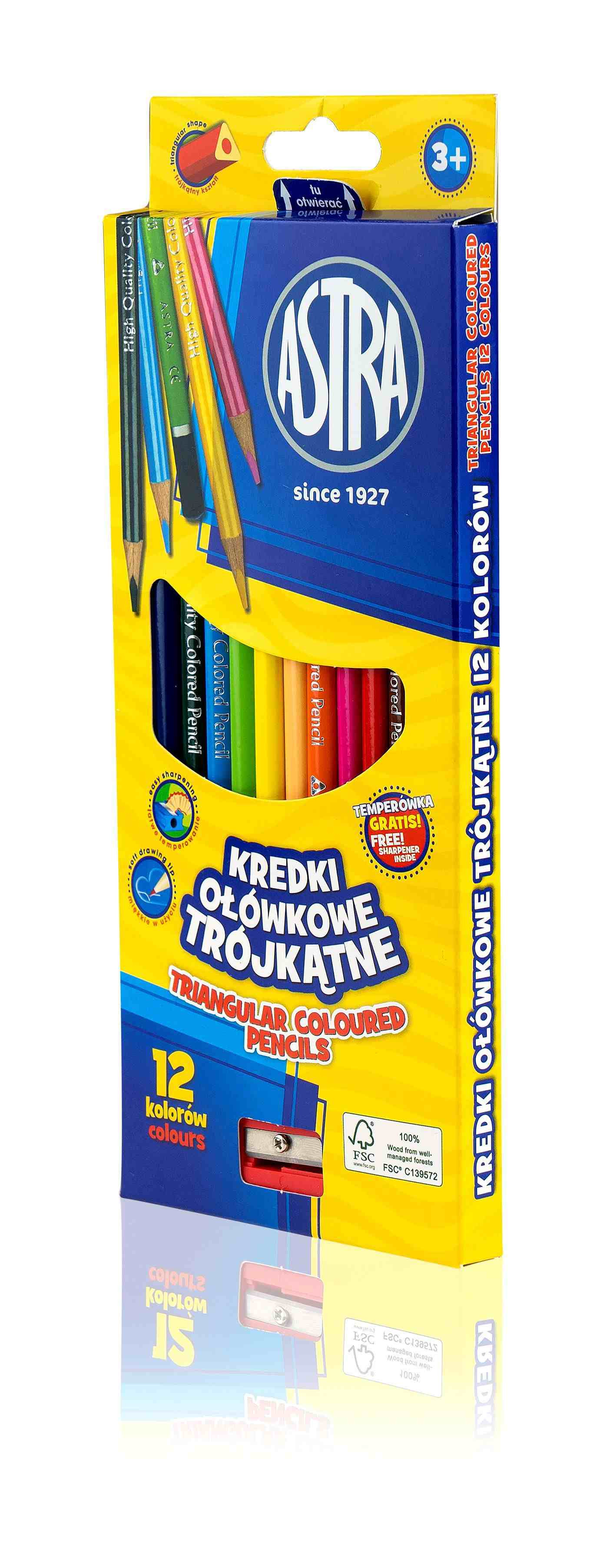 Kredki ołówkowe trójkątne Astra 12 kolorów 312110002