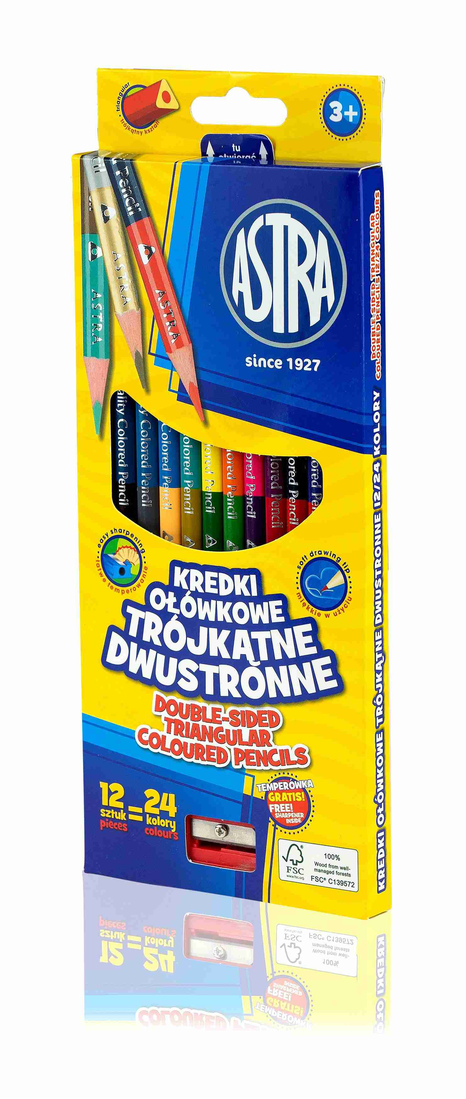 Kredki ołówkowe trójkątne Astra 12szt/24kol. dwustronne