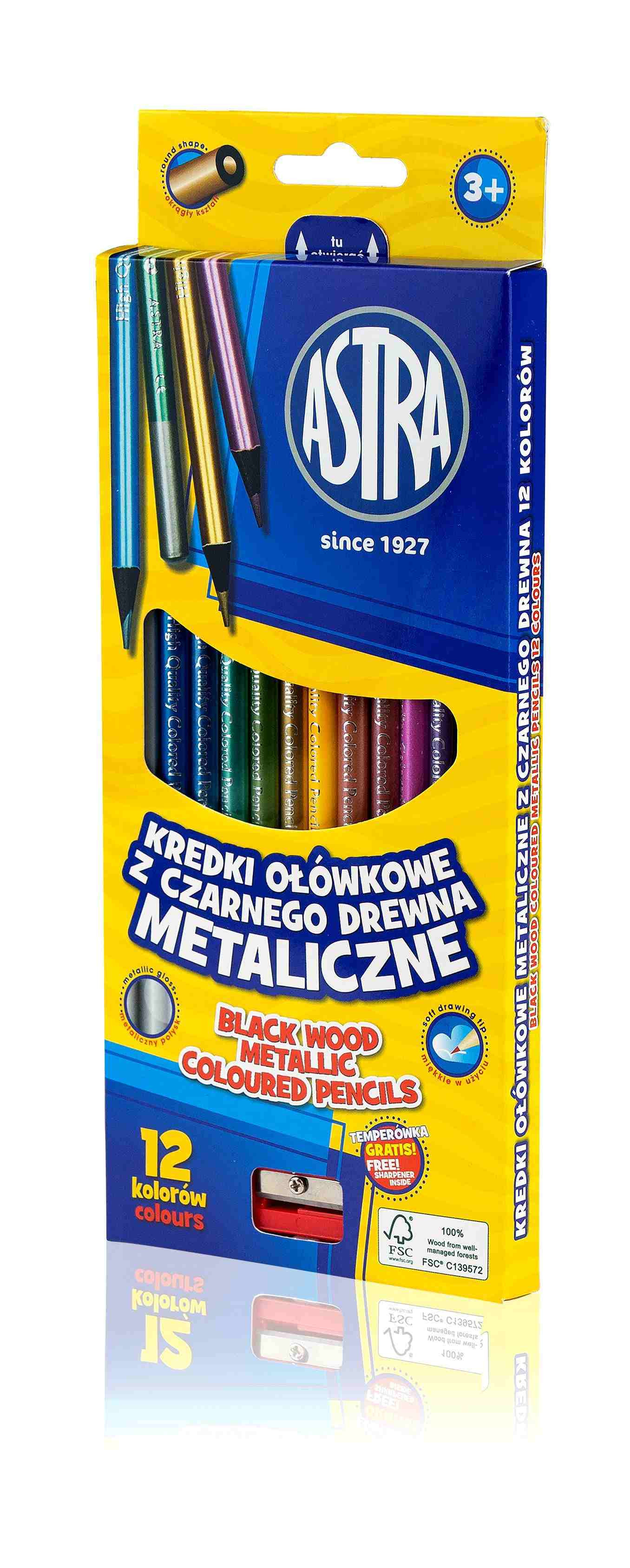 Kredki ołówkowe okrągłe Astra metaliczne 12kol. 312114002