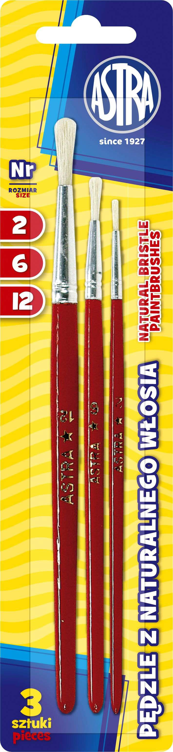 Pędzel z naturalnego włosia Astra zestaw 3szt. rozmiary 2/6/12 315111001