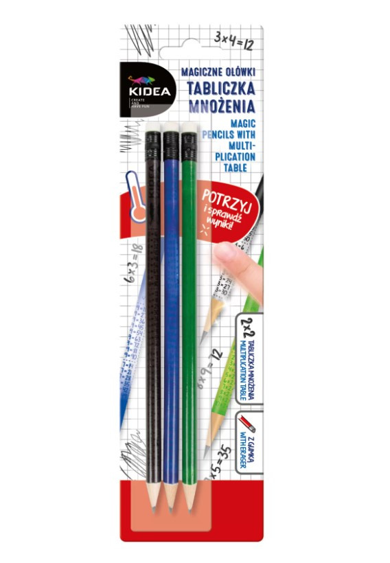 Ołówki magiczne z tabliczką mnożenia 3szt Kidea Derform