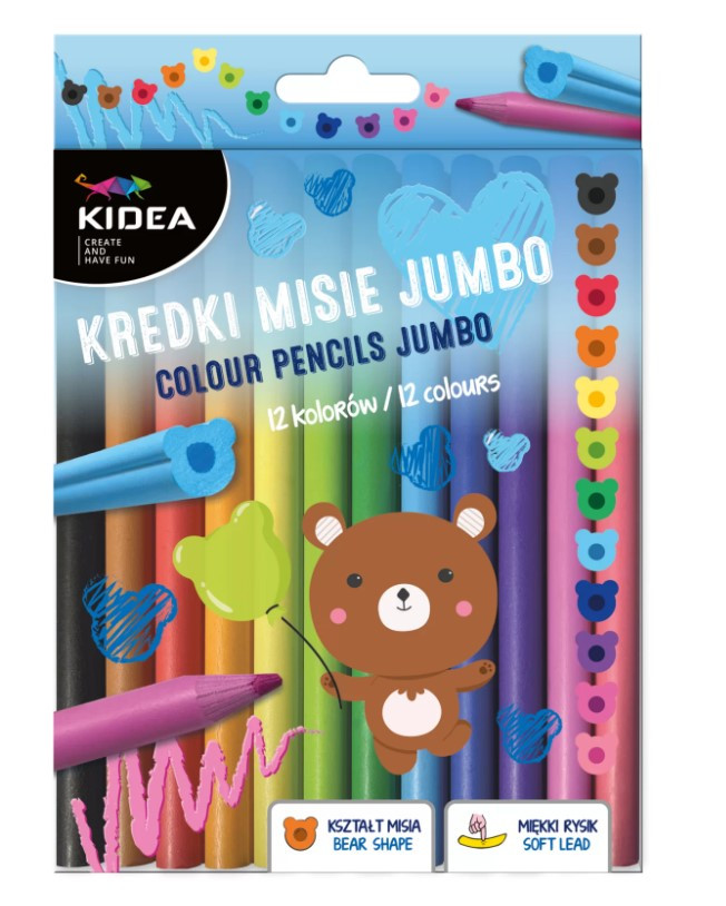 Kredki Misie Jumbo 12 kolorów Kidea Derform
