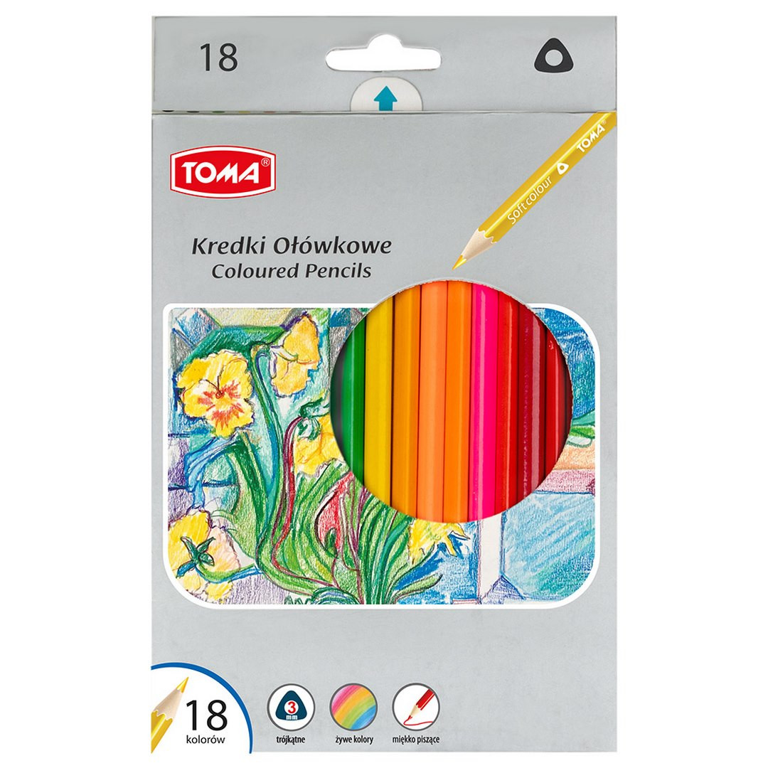 Kredki ołówkowe trójkątne 18 kolorów TO-544 Toma
