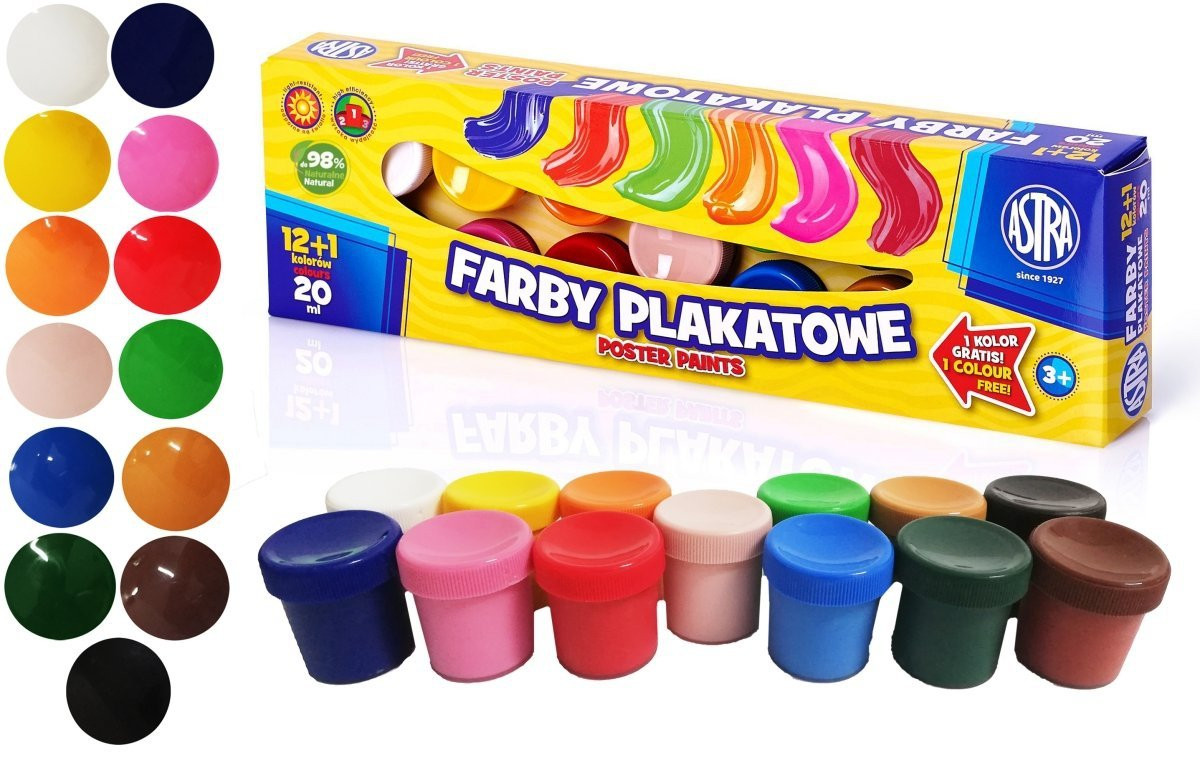 Farby plakatowe Astra 13 kolorów - 20 ml
