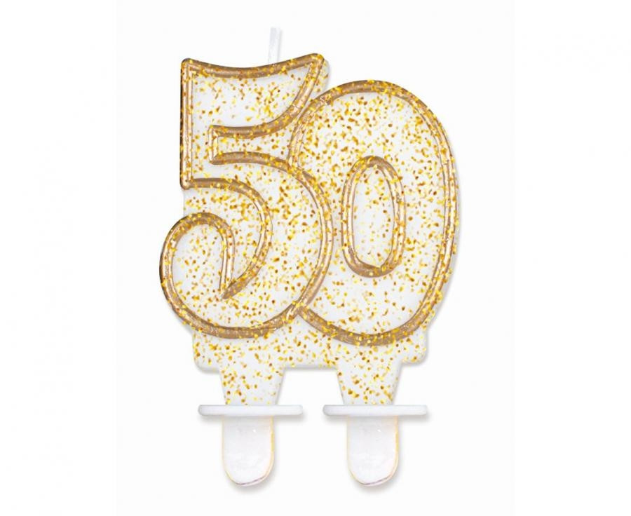 Świeczka cyferka ,,50" złoty kontur wys. 8 cm GoDan