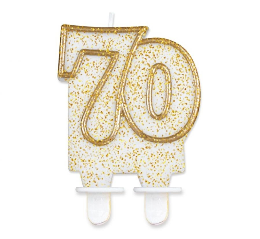 Świeczka cyferka ,,70" złoty kontur 8 cm GoDan