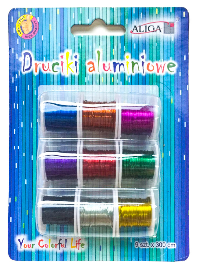 Druciki aluminiowe na szpulkach DA-3656 0,3mmx3m 9kol. Aliga