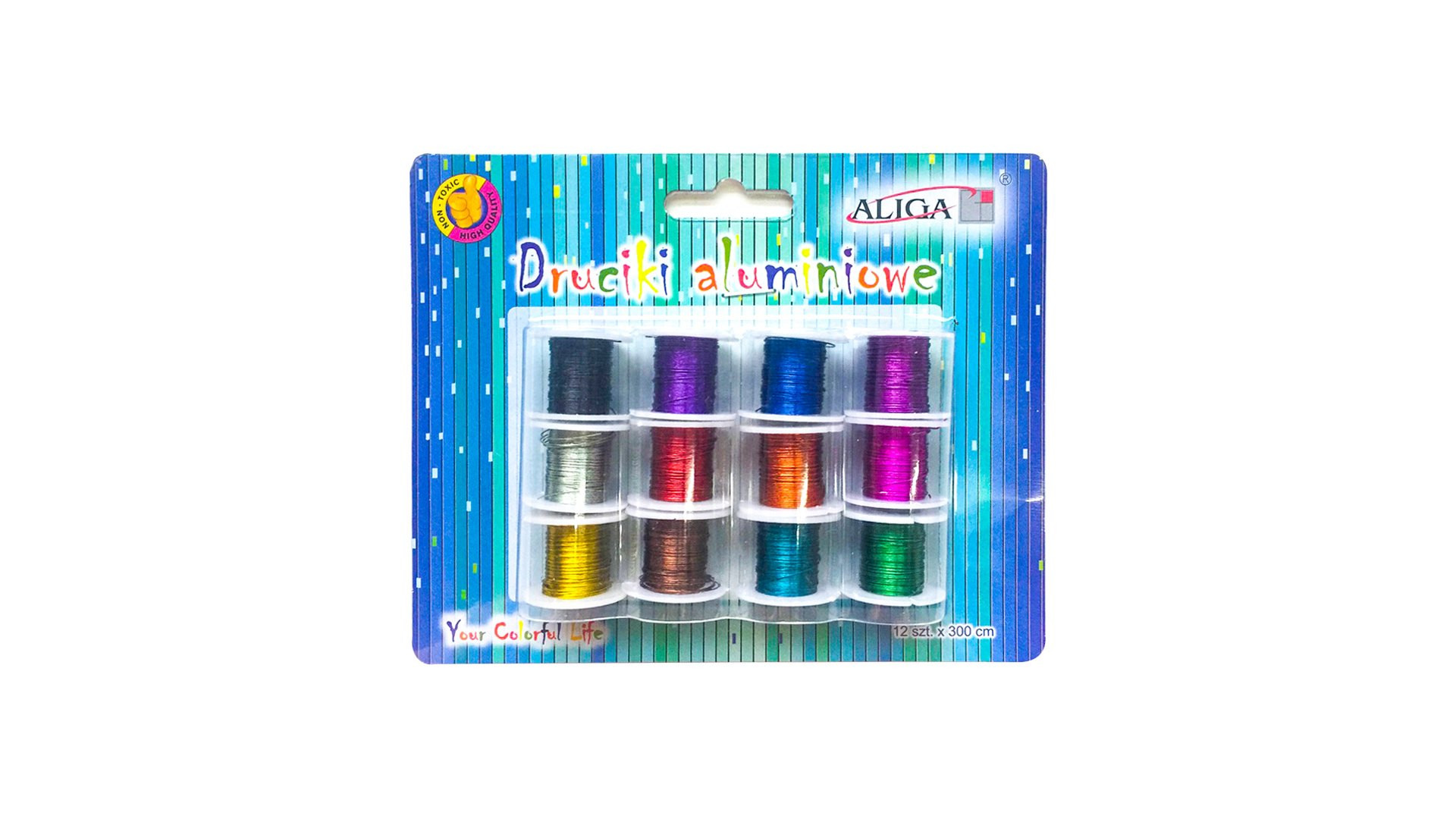 Druciki aluminiowe na szpulkach 0,3mmx3m 12kol. Aliga