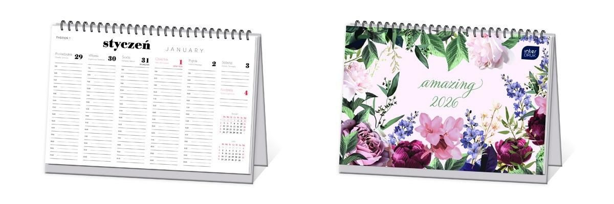 Kalendarz na biurko tygodniowy Kwiaty Interdruk