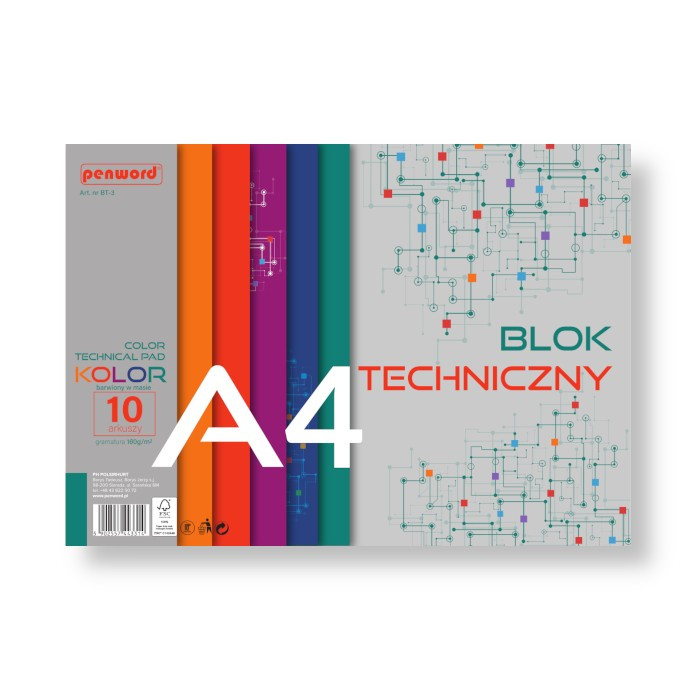 Blok techniczny A4/10 kolor 180g barwiony w masie  premium Polsirhurt