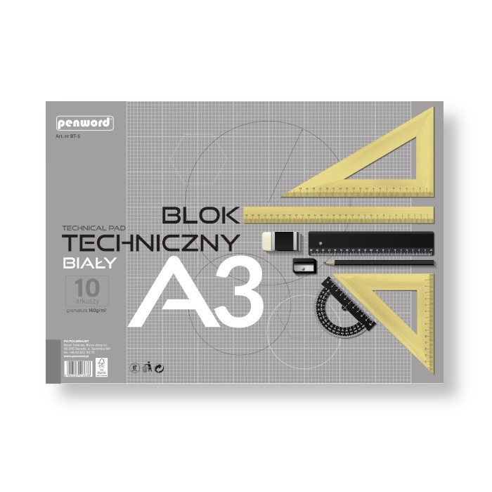 Blok techniczny A3/10 biały 160g Polsirhurt