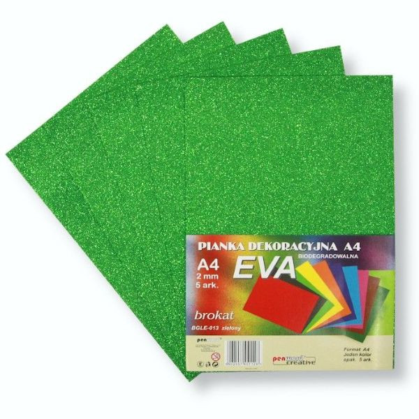 Pianka Eva brokat biodegradowany A4 zielona BGLE-013 5szt Polsirhurt