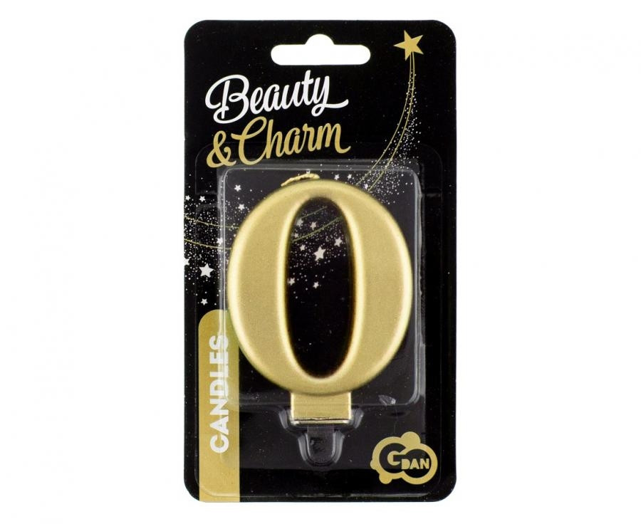 Świeczka cyferka 0, metalik złota 8cm GoDan