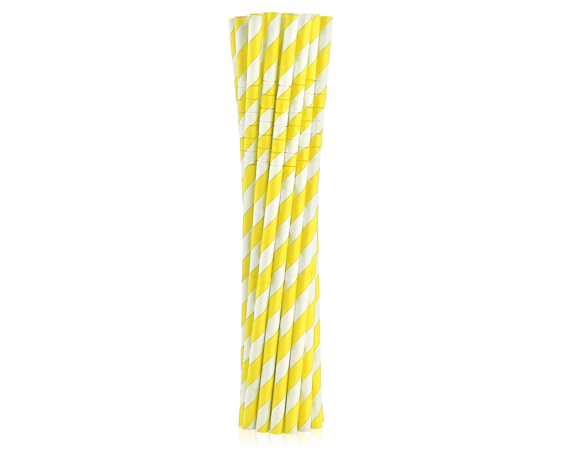 Rurki (słomki) pap. łamane żółte paski 6x200mm (12szt) Godan