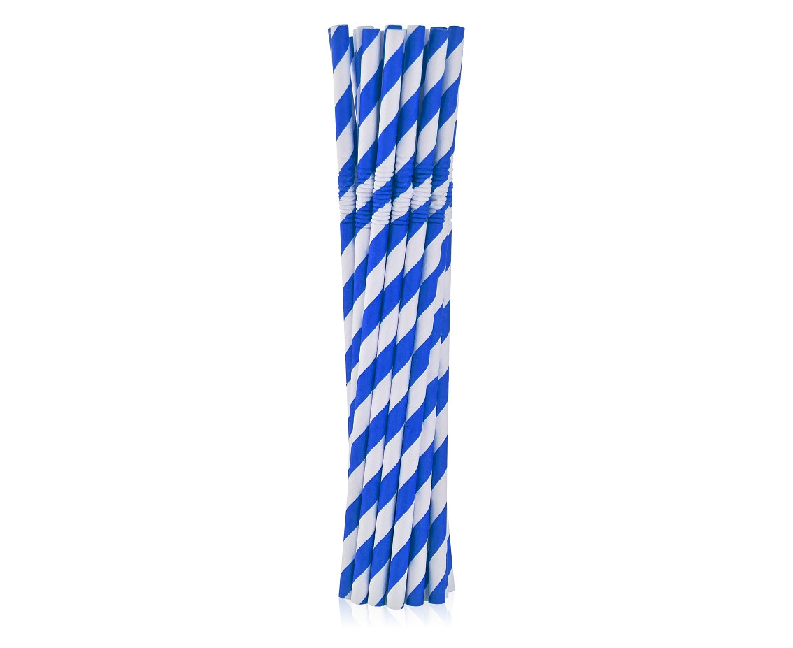 Rurki (słomki) pap. łamane niebieskie paski 6x200mm / 12 szt Godan