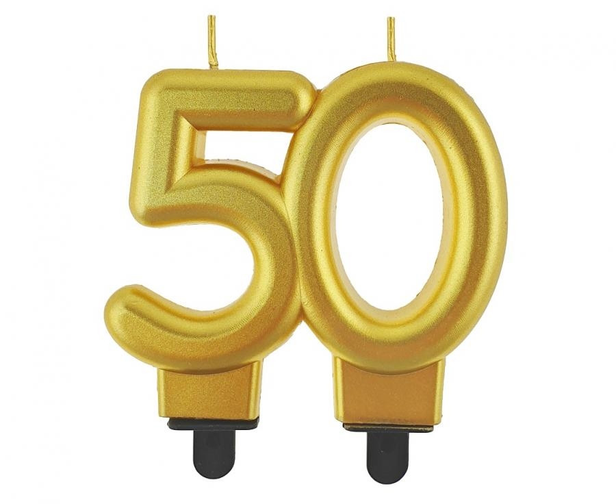 Świeczka B&C cyferka 50, metalik złota 8,0cm GoDan