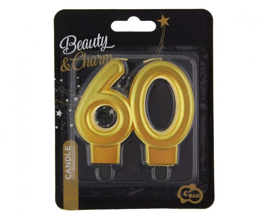 Świeczka B&C cyferka 60, metalik złota 8,0cm GoDan