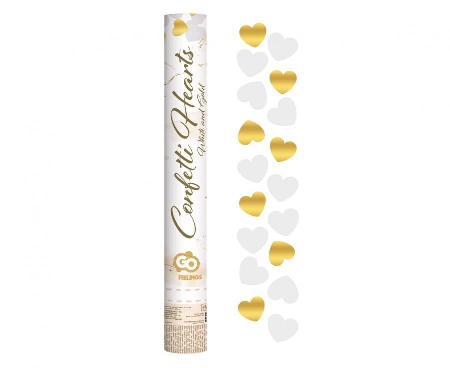 Konfetti pneumatyczne Złote i białe serduszka ślub Godan