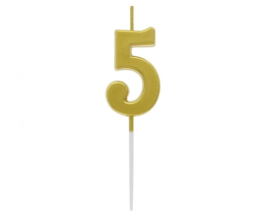 Świeczki piker B&C cyferka 5 metaliczna złota 9,5x2,3cm BH-SPZ5 GoDan