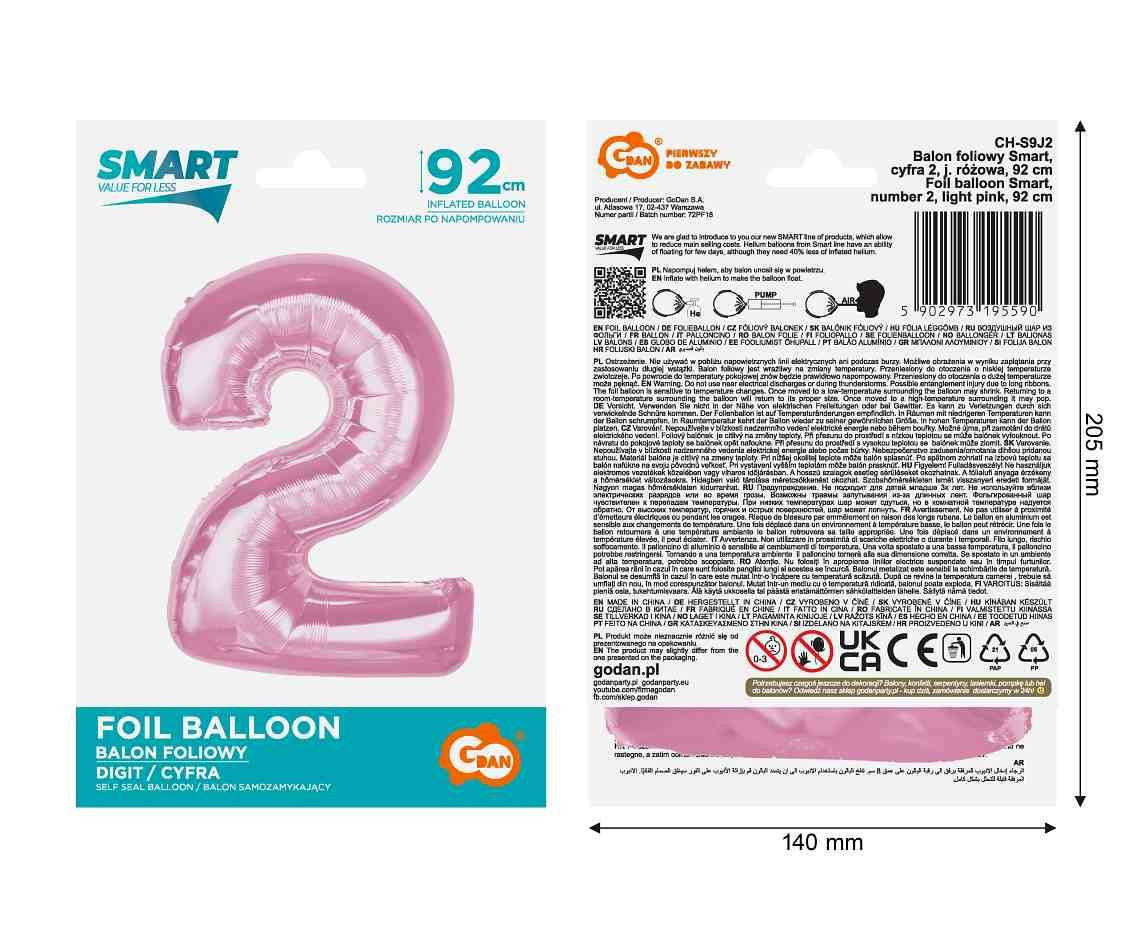 Balon foliowy B&C cyfra "2" j. różowa 92cm CH-S9J2 GoDan