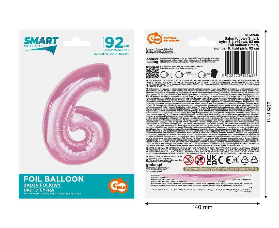 Balon foliowy B&C cyfra "6" j. różowa 92cm CH-S9J6 GoDan