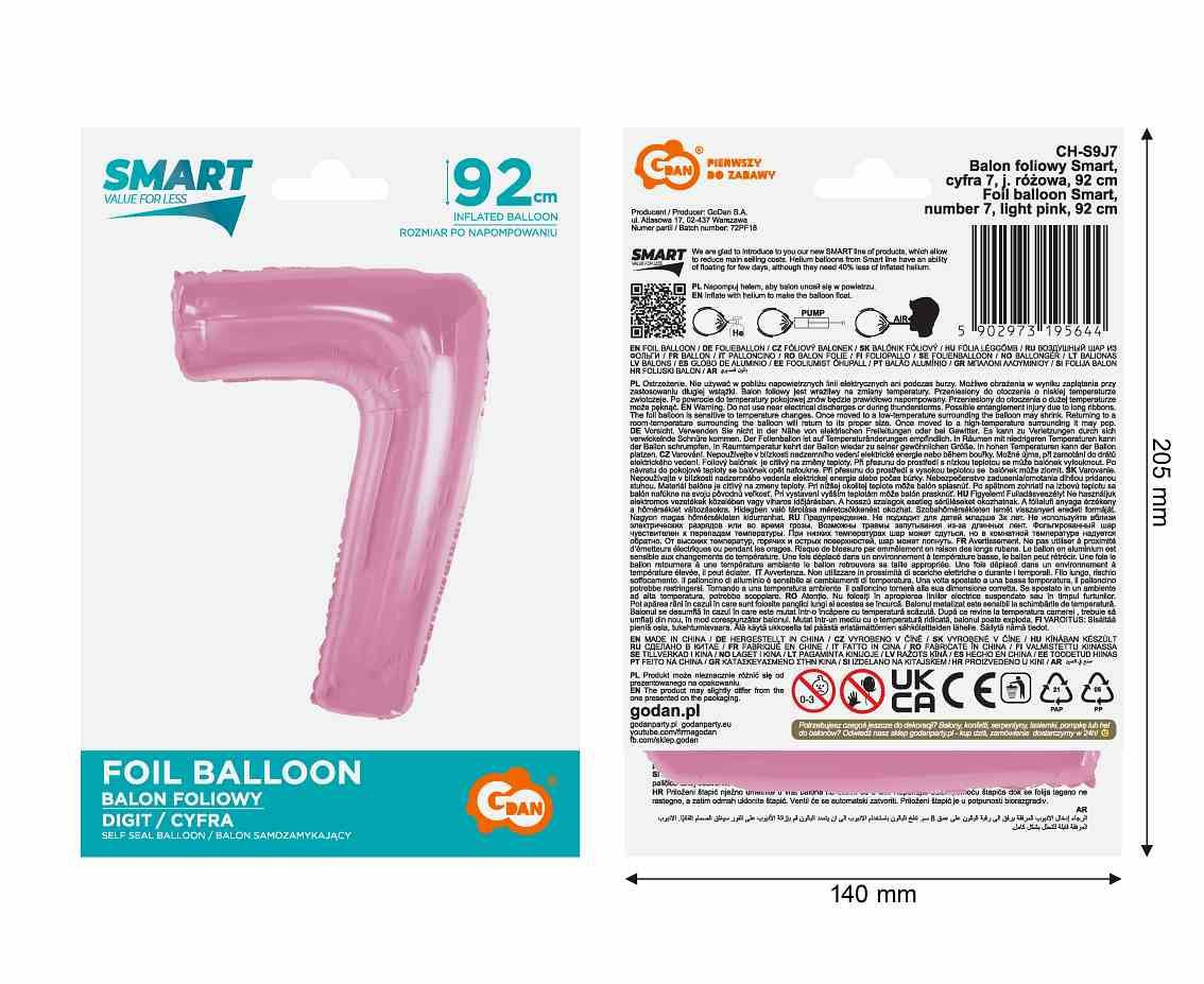 Balon foliowy B&C cyfra "7" j. różowa 92cm CH-S9J7 GoDan