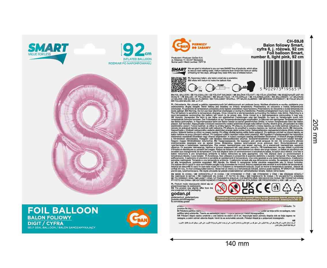 Balon foliowy B&C cyfra "8" j. różowa 92cm CH-S9J8 GoDan