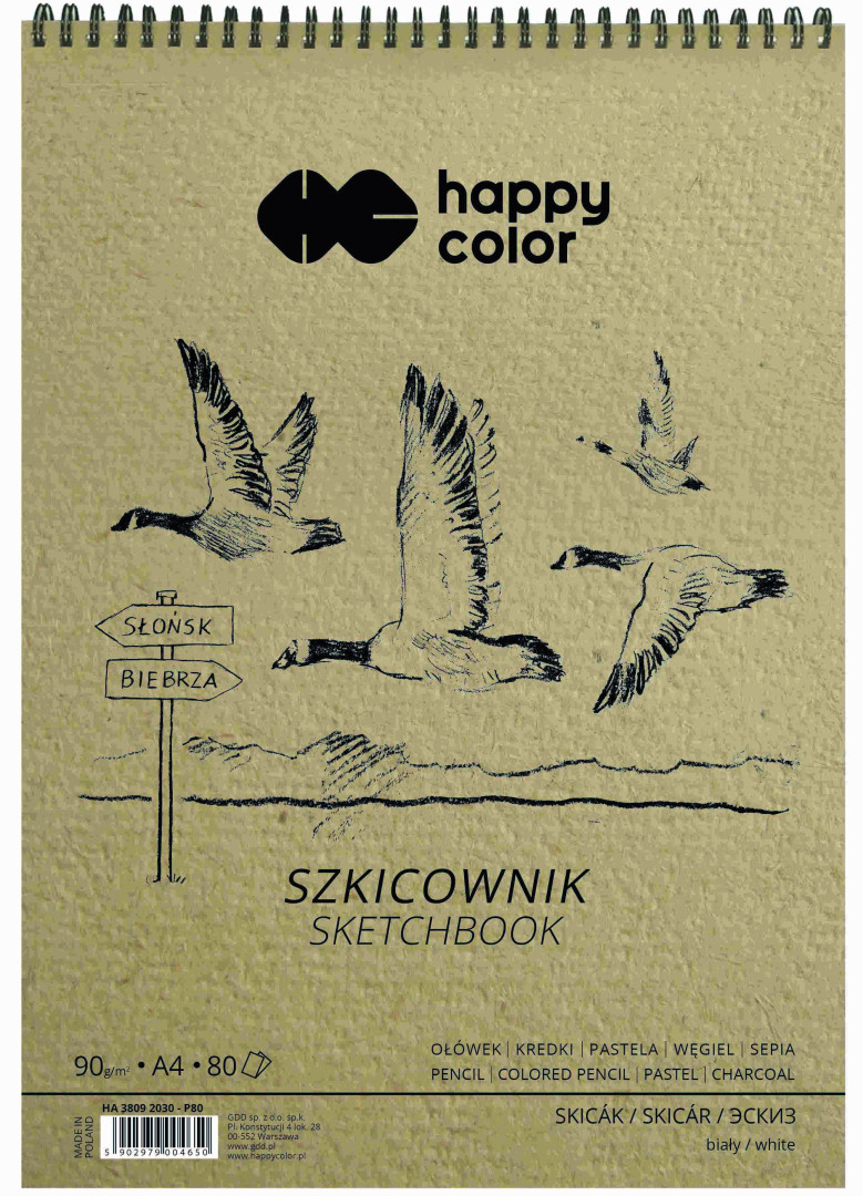 Szkicownik na spirali Ptaki  A4/80 90g Happy Color HA 3809 2030-P80