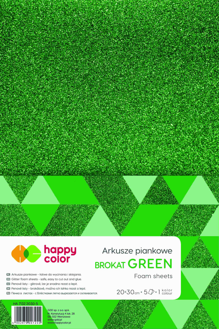 Arkusze piankowe brokatowe A4, 5ark, zielone HA 7132 2030-5 Happy Color