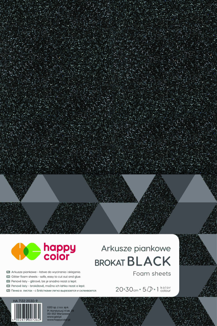 Arkusze piankowe brokatowe A4/5ark czarne Happy Color HA 7132 2030-9