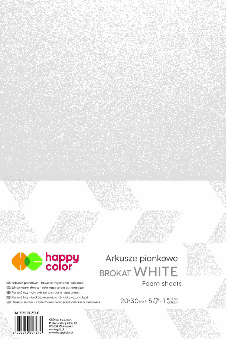 Arkusze piankowe brokatowe A4/5ark białe Happy Color HA 7132 2030-0