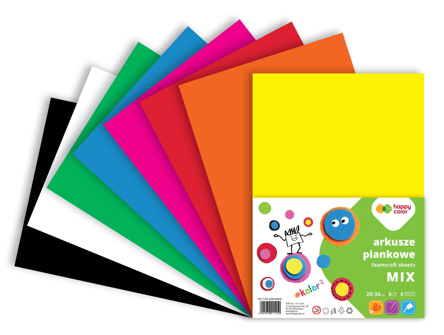 Arkusze piankowe MIX, A4, 8ark, 8kolorów Happy Color HA 7130 2030-MIX8 GDD