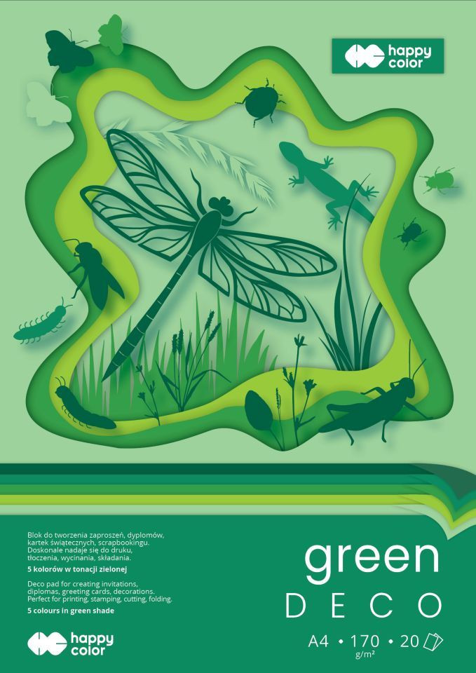 Blok Hobby Deco Green 170g A4/20 5 kolorów Happy Color HA 7842 2030-GR