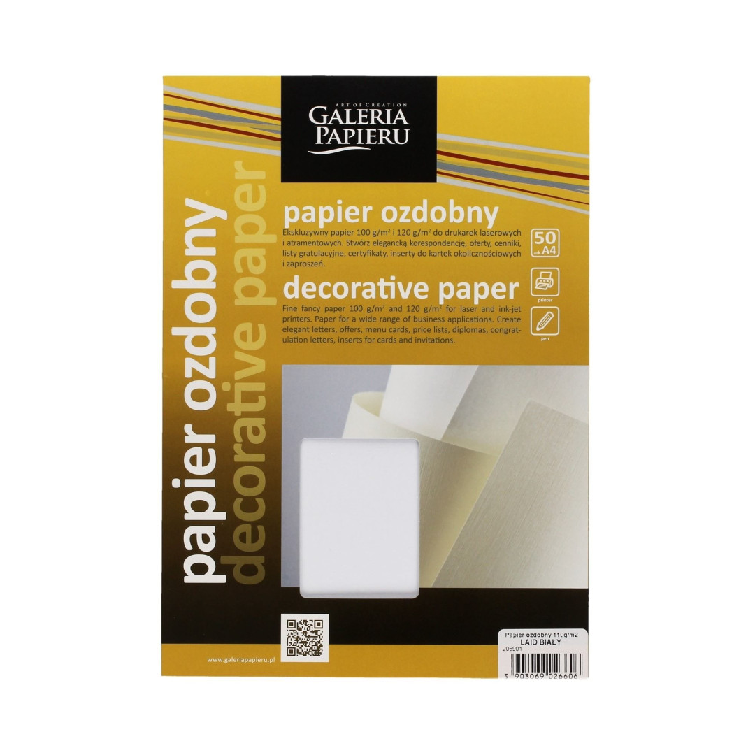 Papier ozdobny A4 (50) Laid biały Argo [206901]