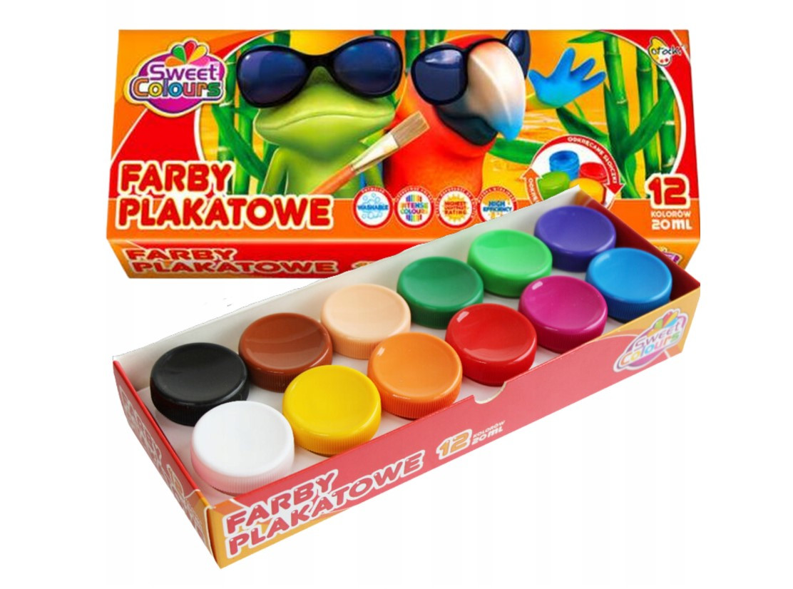 Farby plakatowe szkolne 12 kol. 20ml Otocki