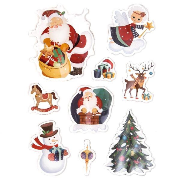 Naklejki żelowe z brokatem - Święta 9szt DPNK-183 Dalprint