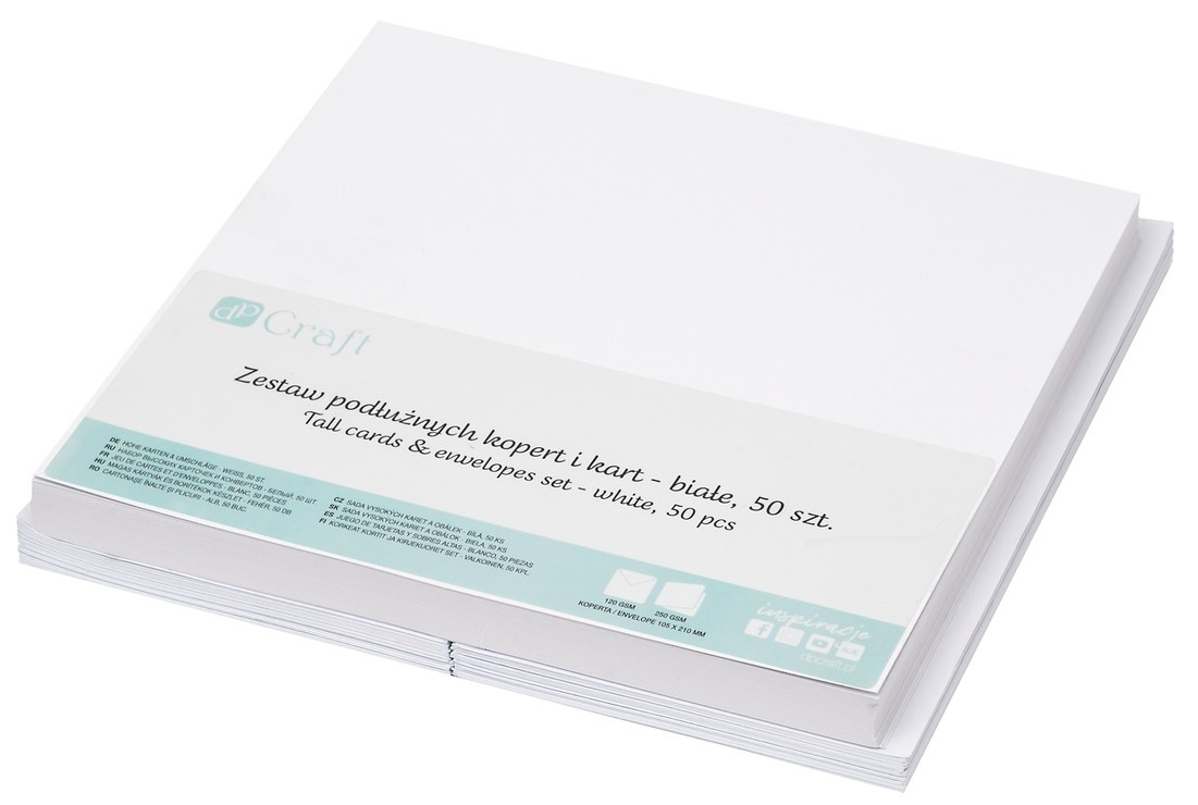 Zestaw podłużnych kopert i kart - Białe 50szt DPKA-012 Dalprint