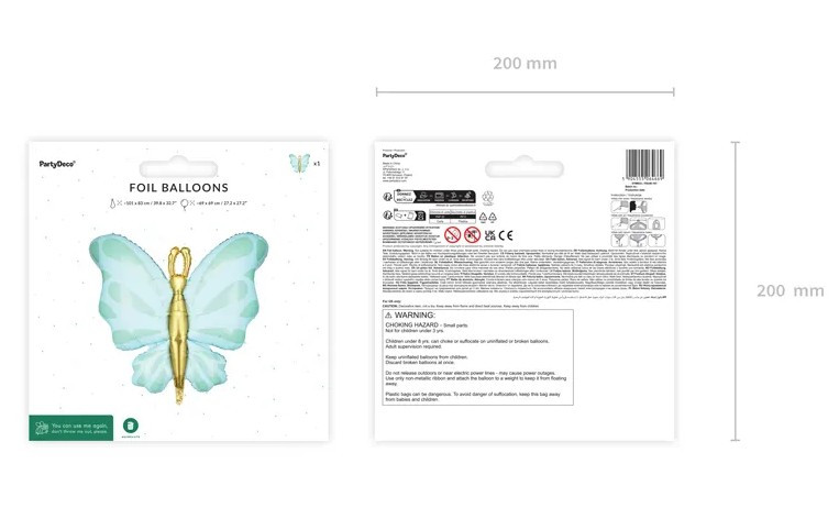 Balon foliowy Motyl 69x69cm mięta FB248-103 PartyDeco