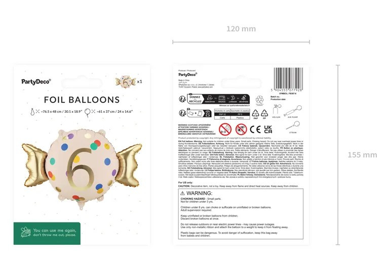 Balon foliowy Cukierek "6" 61x37cm FB387-6 PartyDeco