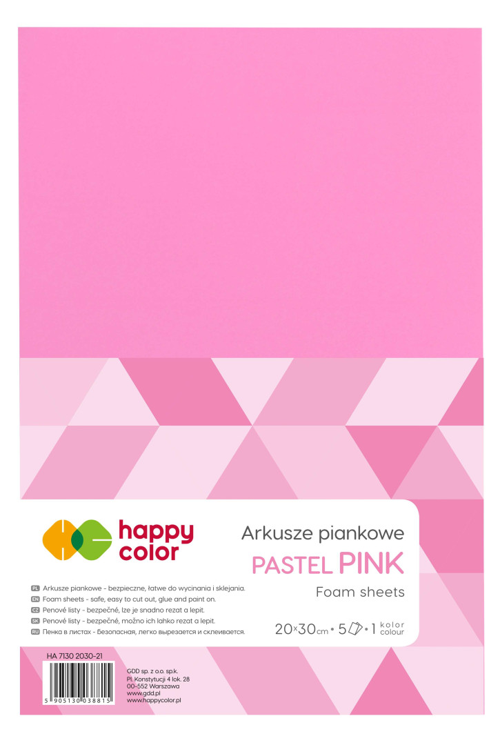 Arkusze piankowe A4 5szt. Happy Color różowe pastelowe