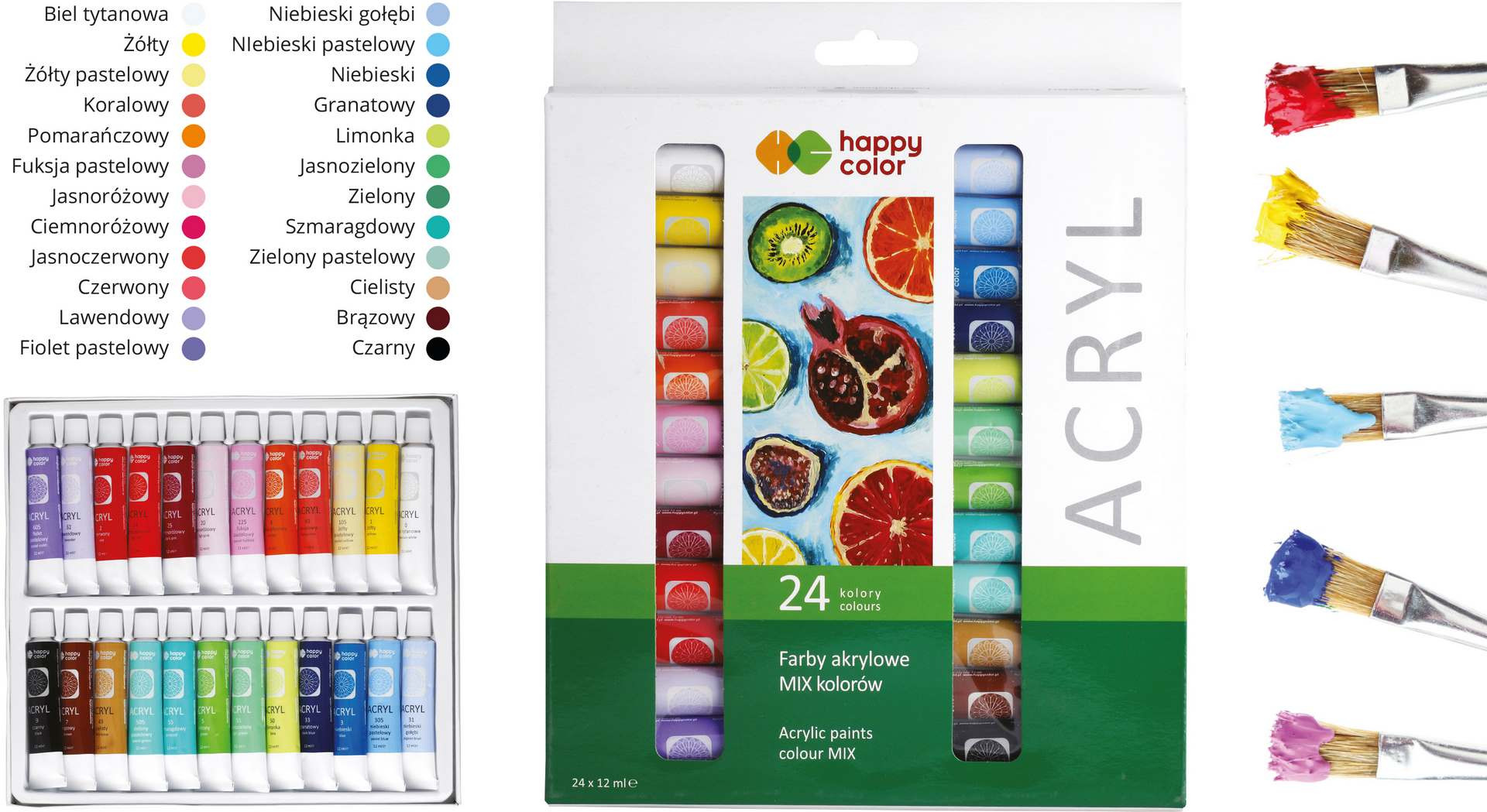 Farba akrylowa 12ml 24 kolory Happy Color