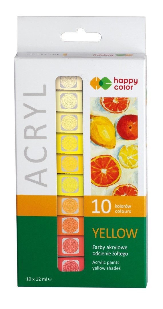 Farba akrylowa 12ml 10 kolorów Happy Color odcienie żółtego