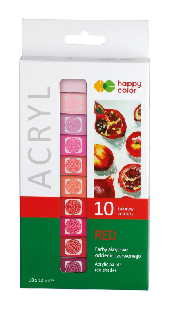 Farba akrylowa 12ml 10 kolorów Happy Color odcienie czerwonego