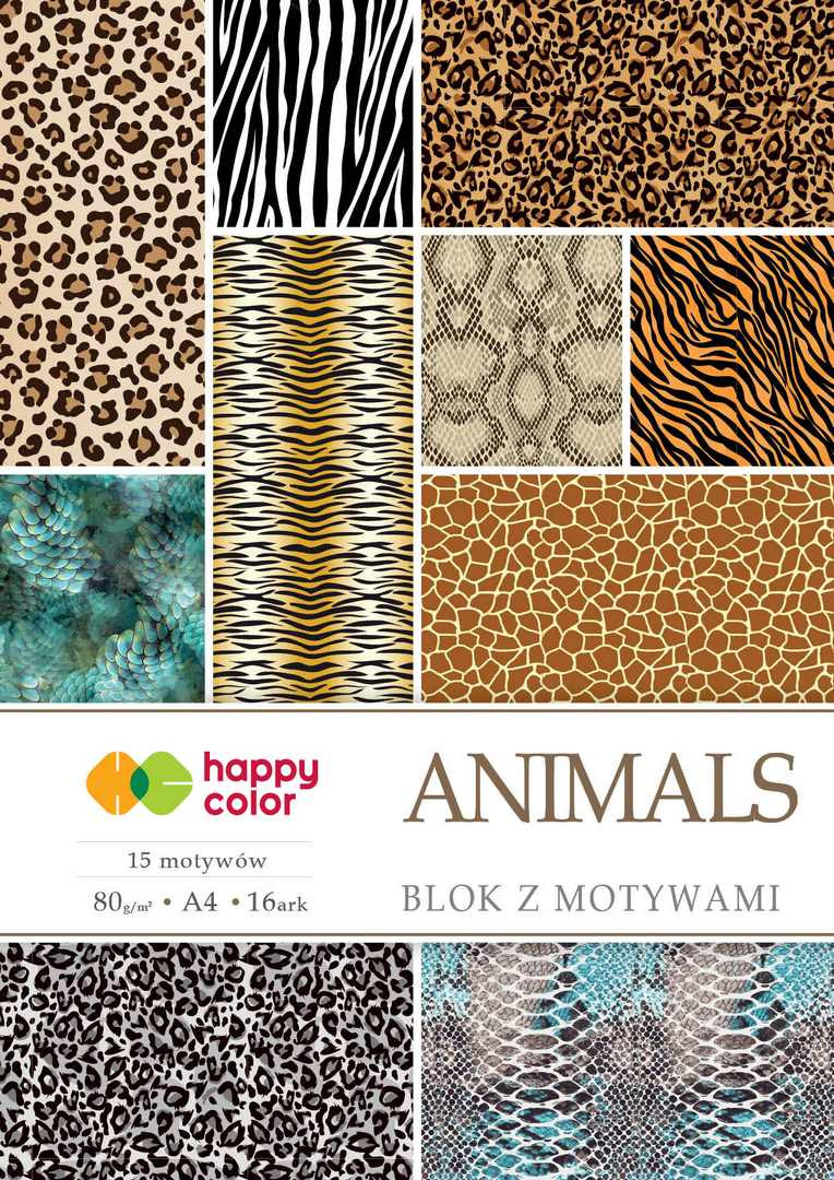 Blok z motywami Animals A4/15+1ark 80g 15 motywów Happy Color