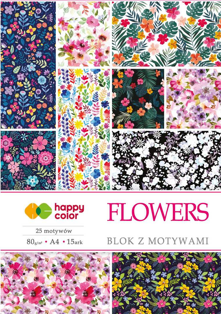 Blok z motywami Flowers A4/15ark 80g Happy Color