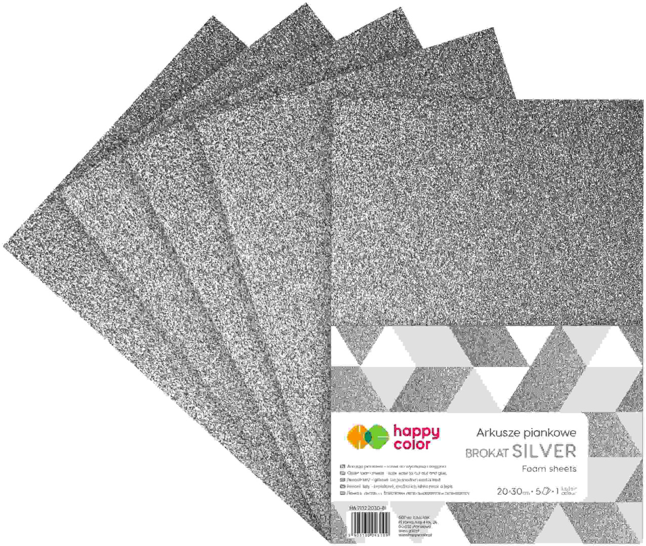 Arkusze piankowe brokatowe A4 (5) srebrne HA71322030-81 Happy Color