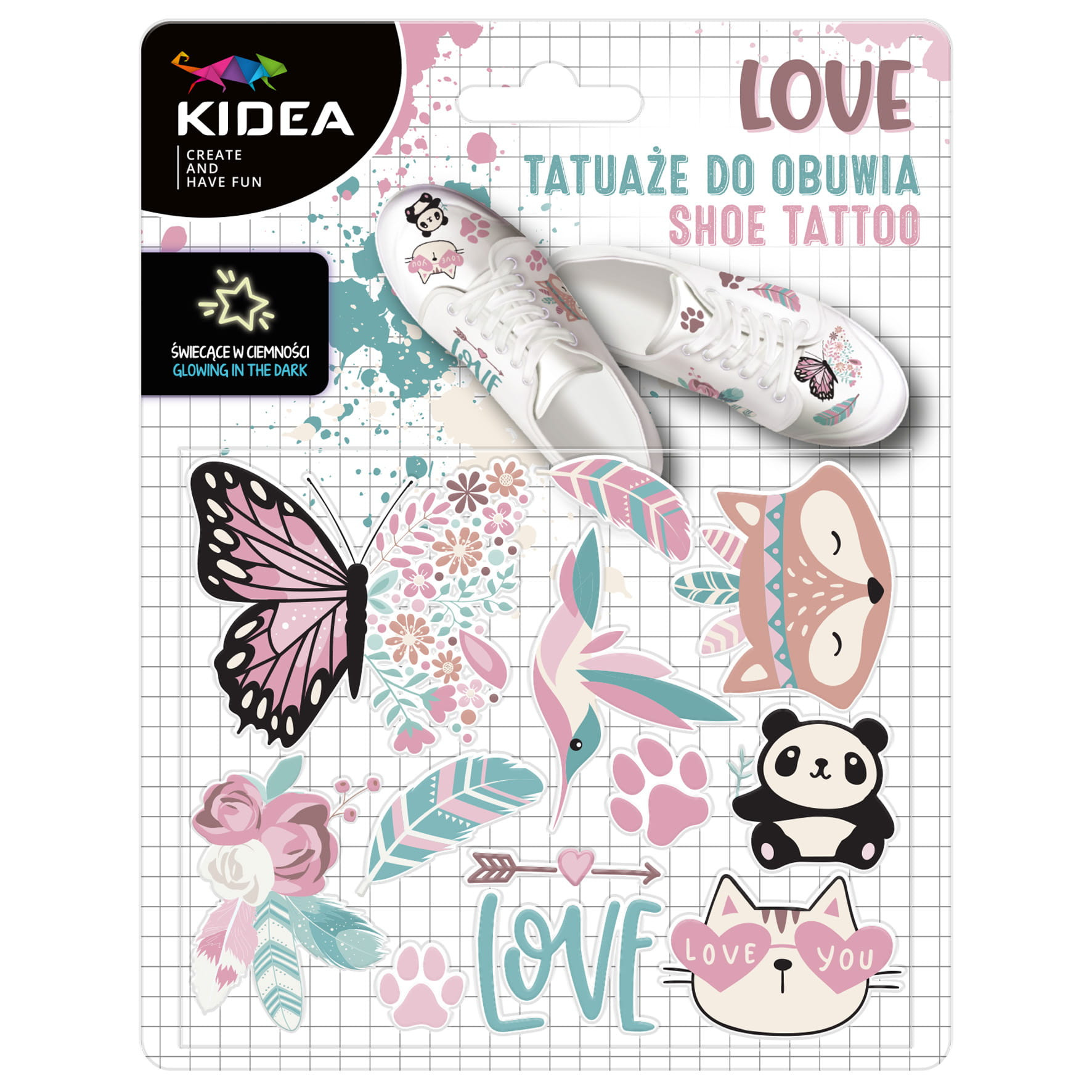 Tatuaże do obuwia świecące w ciemności Love Kidea Derform