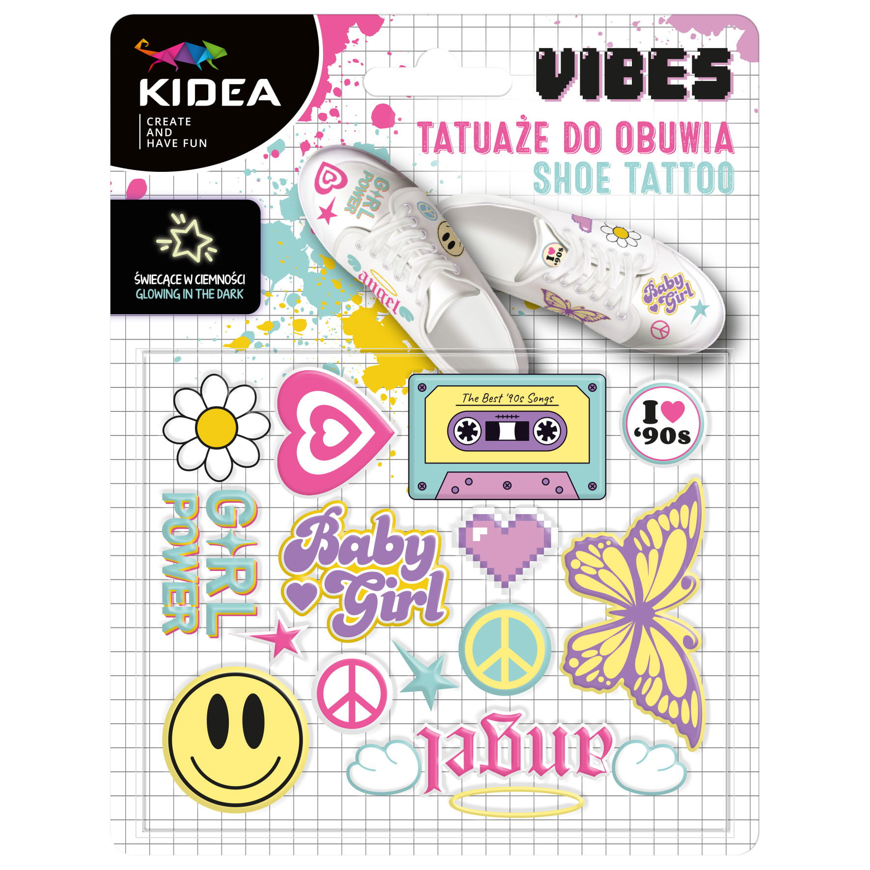 Tatuaże do obuwia świecące w ciemności Good vibes Kidea  Derform